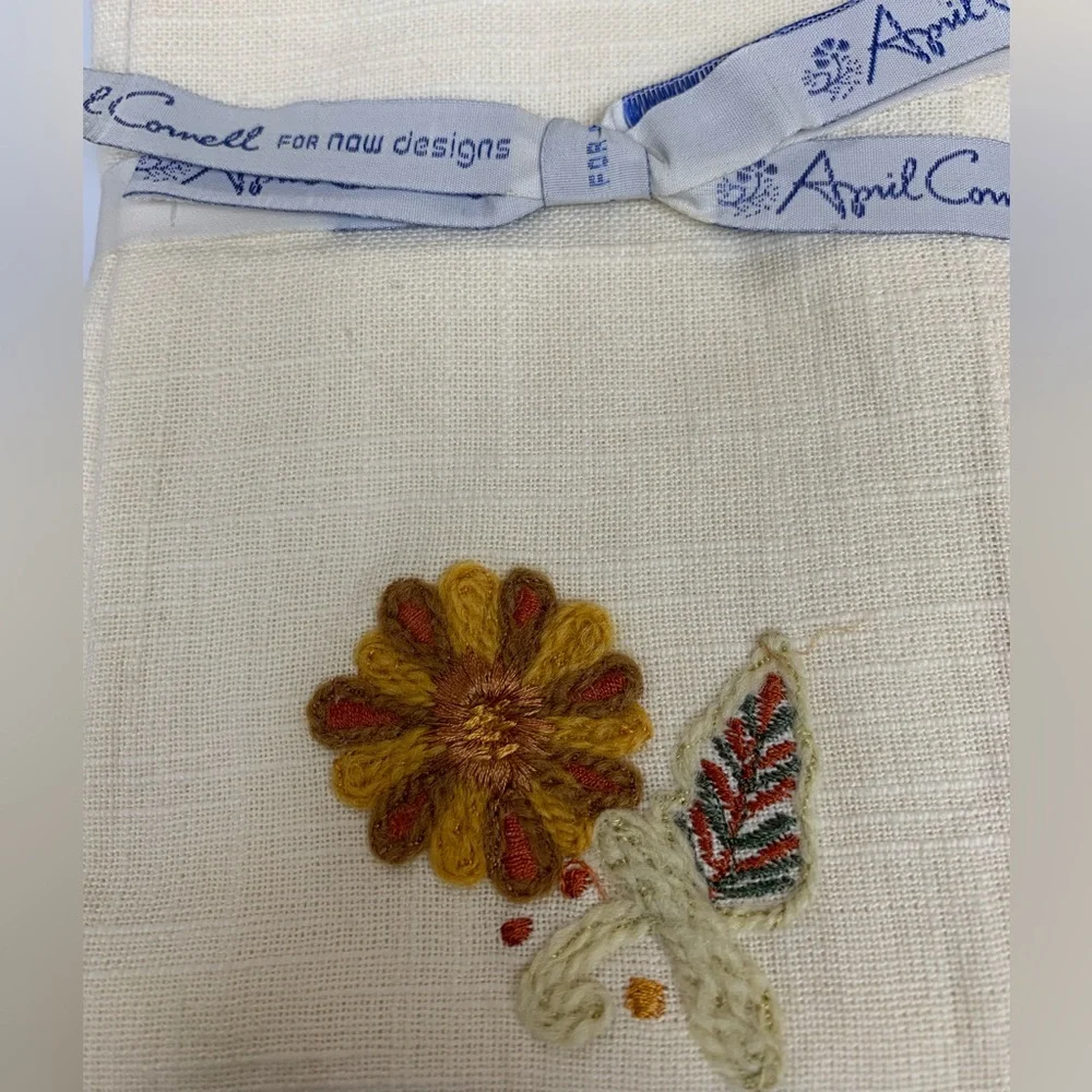 April Cornell Tea Towels Napkins 20x20 Trellis Embroidery Cream Vintage Set of 4